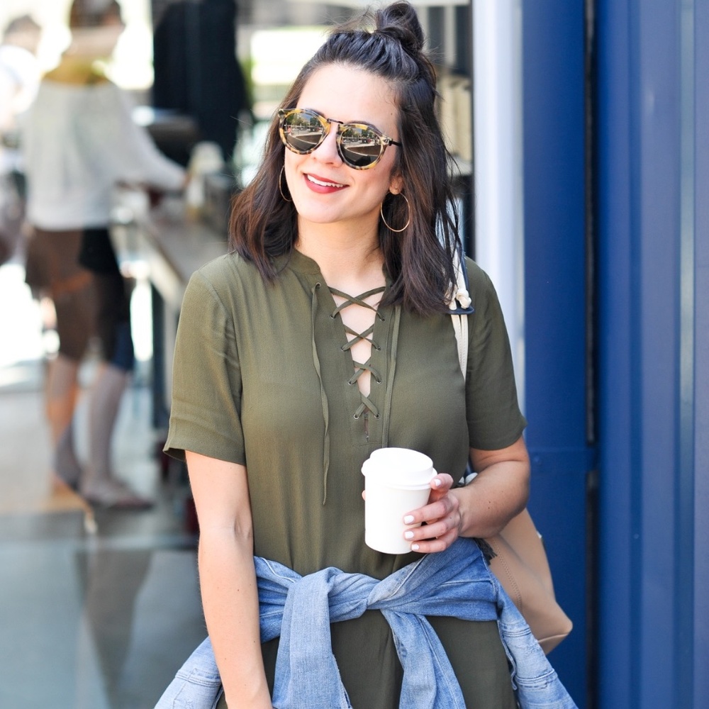 NWT madewell novella lace up dress olive M